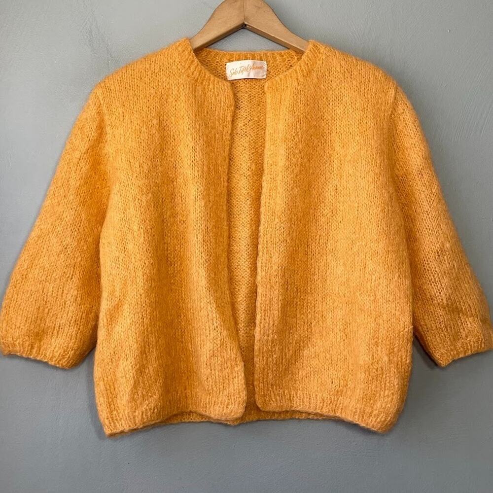 Saks Fifth Avenue Sweater Shrug Size M L Peachy Cropped Mohair Cardigan 60s 70s
